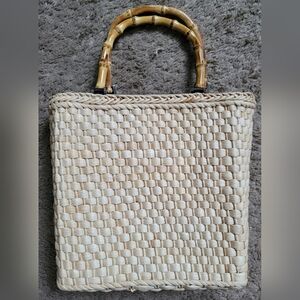 Eddie Bauer Vacation Woven Tote Bag with Bamboo Handles